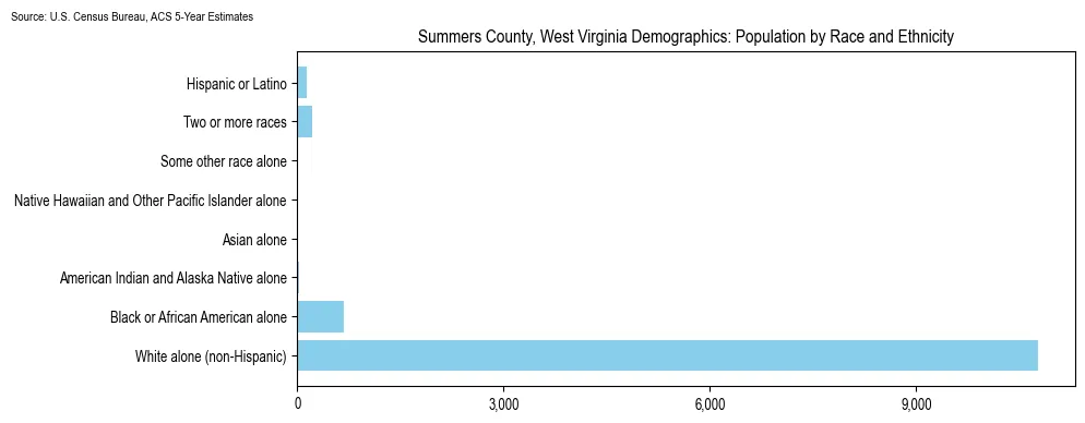 Population by race and ethnicity in Summers County, West Virginia based on 2023 U.S. Census Bureau ACS data
