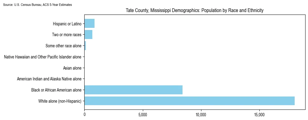 Population by race and ethnicity in Tate County, Mississippi based on 2023 U.S. Census Bureau ACS data