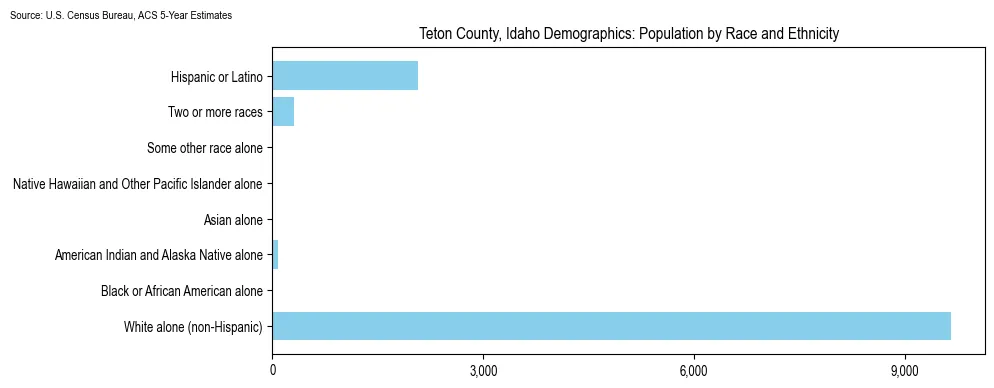 Population by race and ethnicity in Teton County, Idaho based on 2023 U.S. Census Bureau ACS data