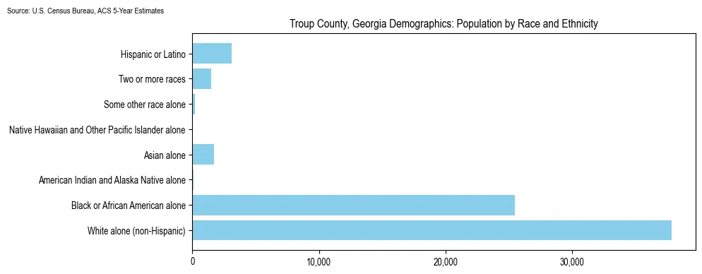 Population by race and ethnicity in Troup County, Georgia based on 2023 U.S. Census Bureau ACS data