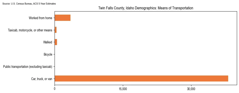 How people commute to work in Twin Falls County, Idaho based on 2023 U.S. Census Bureau ACS data on transportation methods