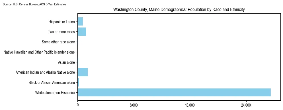 Population by race and ethnicity in Washington County, Maine based on 2023 U.S. Census Bureau ACS data