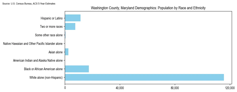Population by race and ethnicity in Washington County, Maryland based on 2023 U.S. Census Bureau ACS data