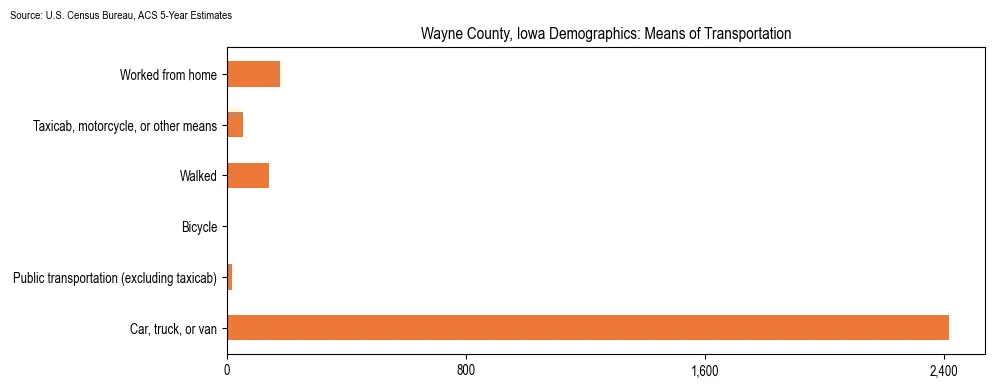 How people commute to work in Wayne County, Iowa based on 2023 U.S. Census Bureau ACS data on transportation methods