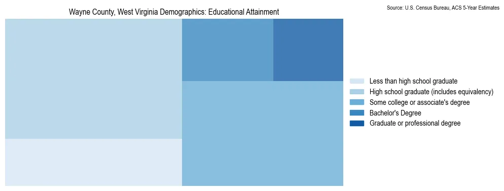 Educational attainment levels of the population in Wayne County, West Virginia based on 2023 American Community Survey (ACS) data