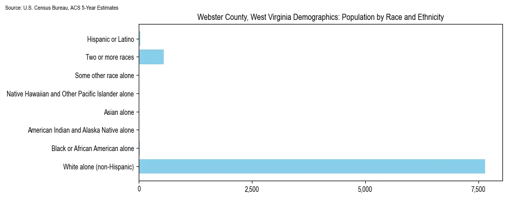 Population by race and ethnicity in Webster County, West Virginia based on 2023 U.S. Census Bureau ACS data