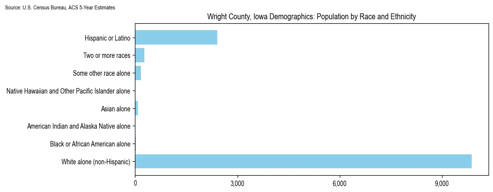 Population by race and ethnicity in Wright County, Iowa based on 2023 U.S. Census Bureau ACS data