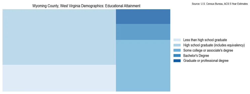 Educational attainment levels of the population in Wyoming County, West Virginia based on 2023 American Community Survey (ACS) data