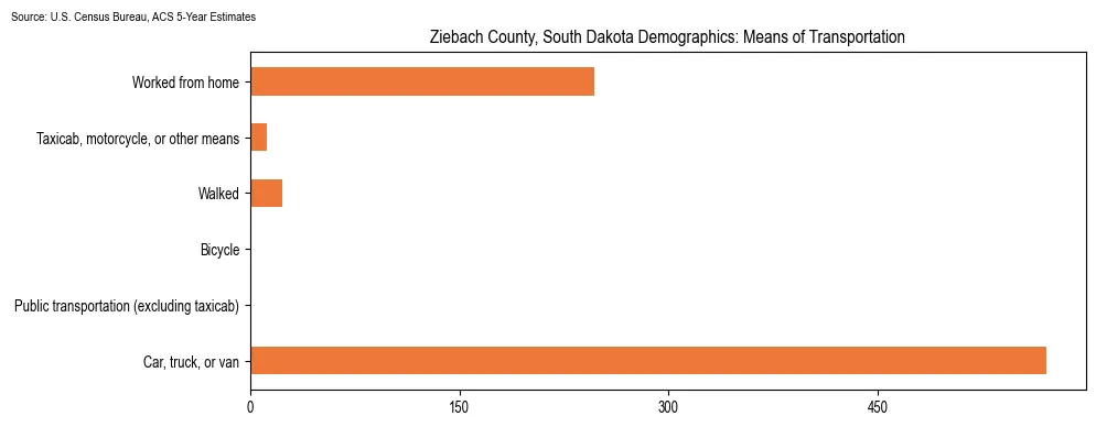 How people commute to work in Ziebach County, South Dakota based on 2023 U.S. Census Bureau ACS data on transportation methods