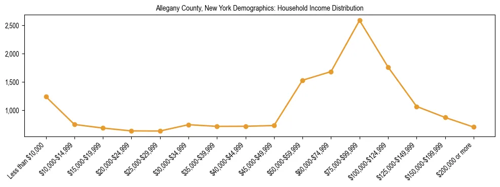 Horizontal bar chart showing household income distribution in Allegany County, New York.