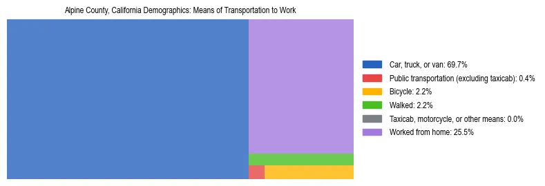 Treemap showing means of transportation to work distribution in Alpine County, California.