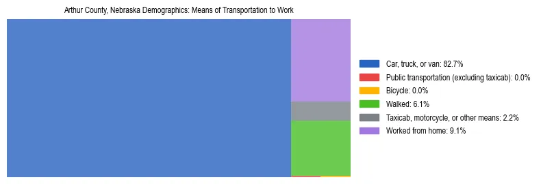 Treemap showing means of transportation to work distribution in Arthur County, Nebraska.