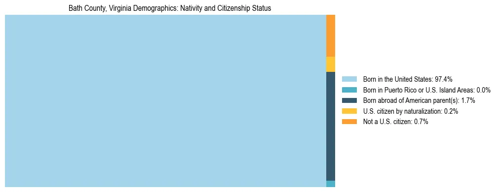 Treemap showing the population distribution by nativity and citizenship status in Bath County, Virginia based on U.S. Census data.