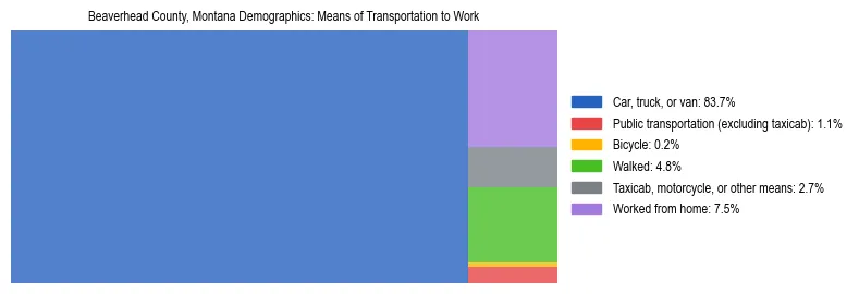 Treemap showing means of transportation to work distribution in Beaverhead County, Montana.