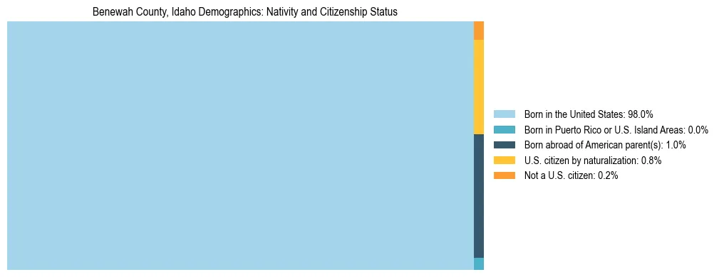 Treemap showing the population distribution by nativity and citizenship status in Benewah County, Idaho based on U.S. Census data.