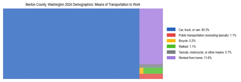 Treemap showing means of transportation to work distribution in Benton County, Washington.