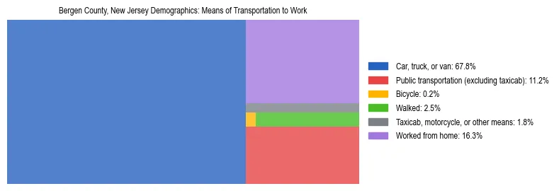 Treemap showing means of transportation to work distribution in Bergen County, New Jersey.