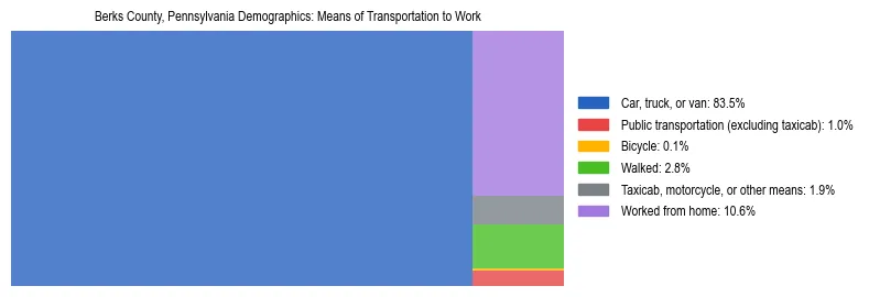Treemap showing means of transportation to work distribution in Berks County, Pennsylvania.