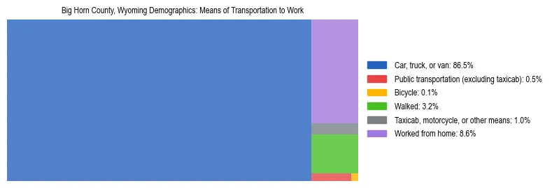 Treemap showing means of transportation to work distribution in Big Horn County, Wyoming.
