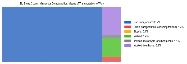 Treemap showing means of transportation to work distribution in Big Stone County, Minnesota.