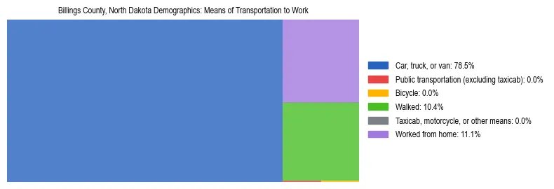 Treemap showing means of transportation to work distribution in Billings County, North Dakota.