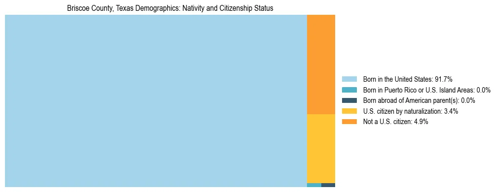 Treemap showing the population distribution by nativity and citizenship status in Briscoe County, Texas based on U.S. Census data.