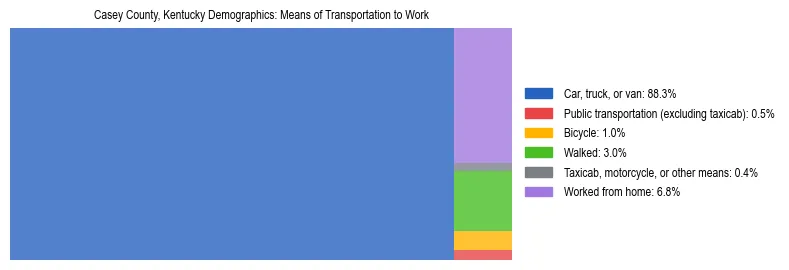 Treemap showing means of transportation to work distribution in Casey County, Kentucky.