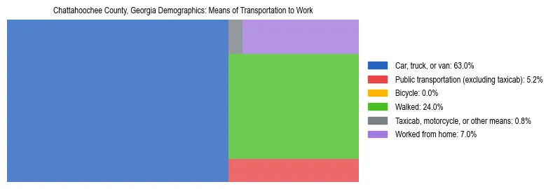 Treemap showing means of transportation to work distribution in Chattahoochee County, Georgia.