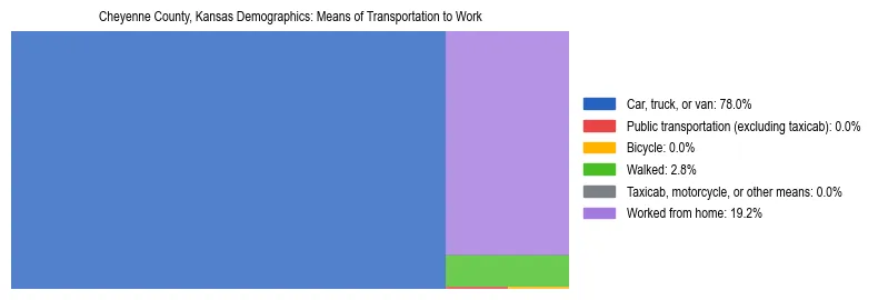 Treemap showing means of transportation to work distribution in Cheyenne County, Kansas.