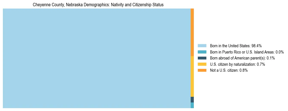 Treemap showing the population distribution by nativity and citizenship status in Cheyenne County, Nebraska based on U.S. Census data.