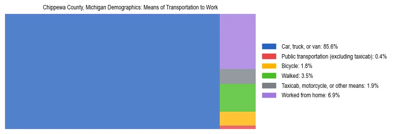 Treemap showing means of transportation to work distribution in Chippewa County, Michigan.