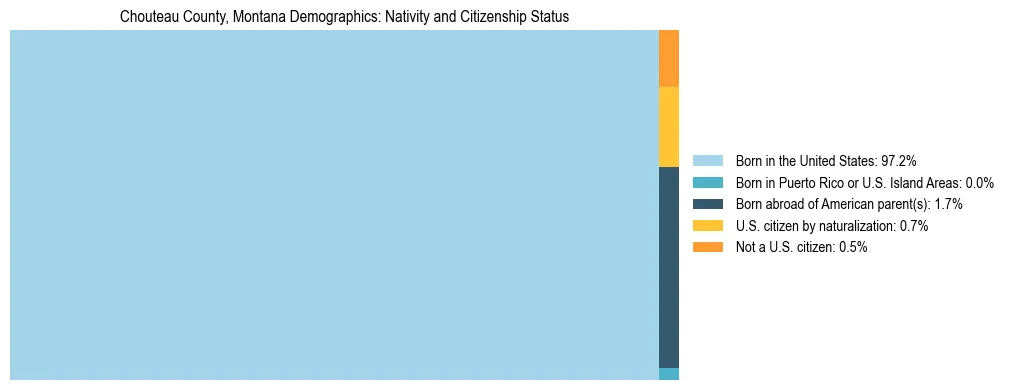 Treemap showing the population distribution by nativity and citizenship status in Chouteau County, Montana based on U.S. Census data.