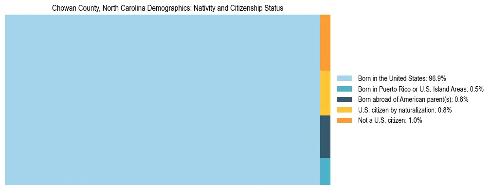 Treemap showing the population distribution by nativity and citizenship status in Chowan County, North Carolina based on U.S. Census data.