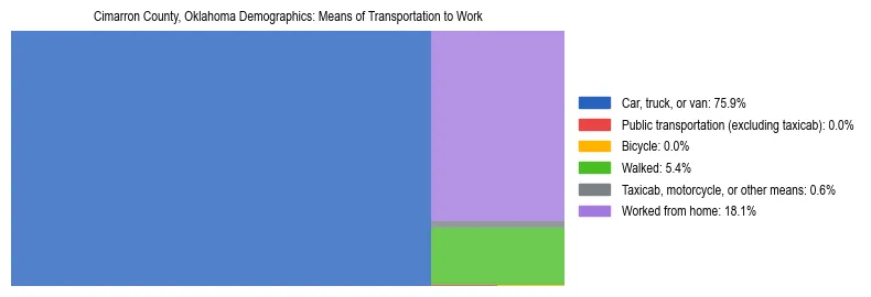 Treemap showing means of transportation to work distribution in Cimarron County, Oklahoma.