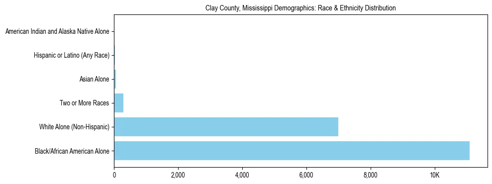 Race and Ethnicity Distribution Chart for Clay County, Mississippi