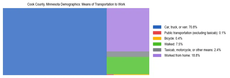 Treemap showing means of transportation to work distribution in Cook County, Minnesota.