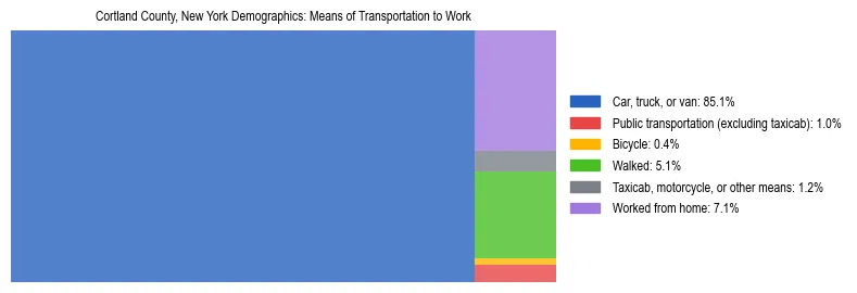 Treemap showing means of transportation to work distribution in Cortland County, New York.
