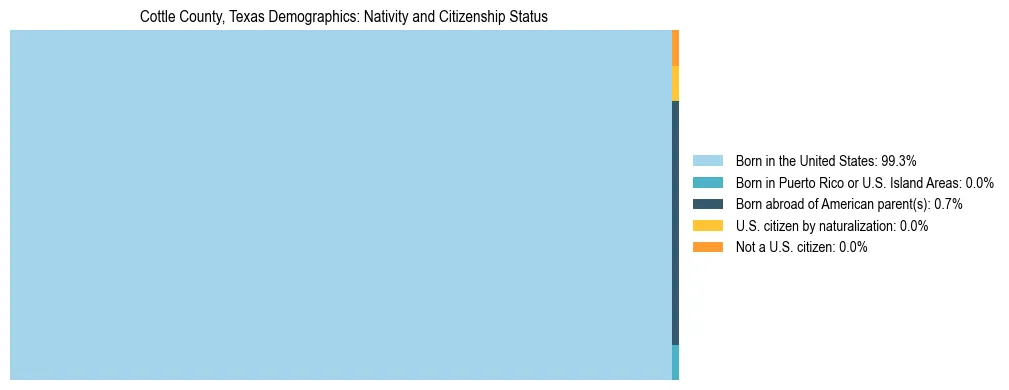 Treemap showing the population distribution by nativity and citizenship status in Cottle County, Texas based on U.S. Census data.