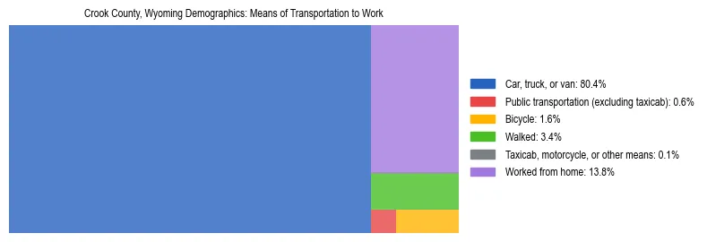 Treemap showing means of transportation to work distribution in Crook County, Wyoming.