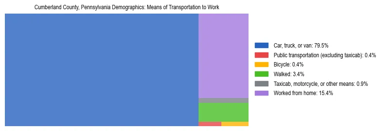 Treemap showing means of transportation to work distribution in Cumberland County, Pennsylvania.