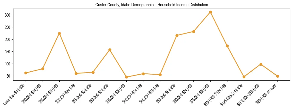 Horizontal bar chart showing household income distribution in Custer County, Idaho.