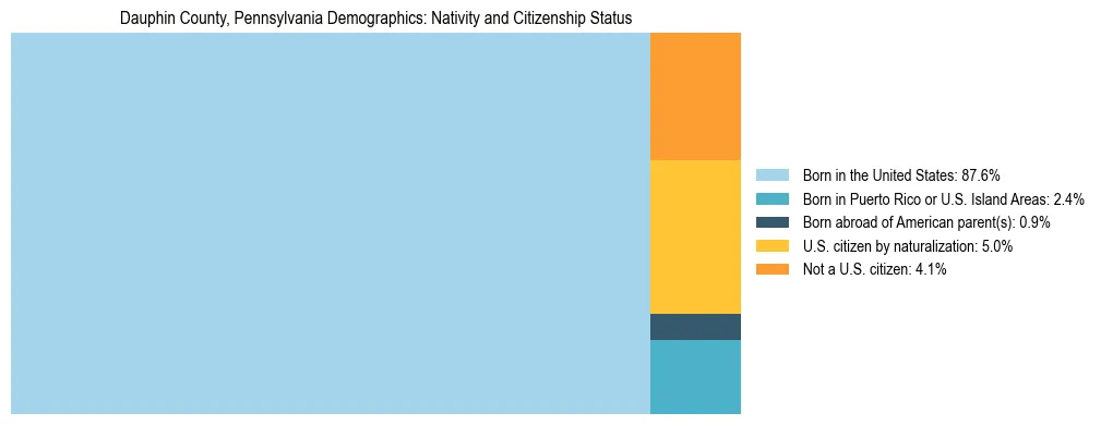 Treemap showing the population distribution by nativity and citizenship status in Dauphin County, Pennsylvania based on U.S. Census data.