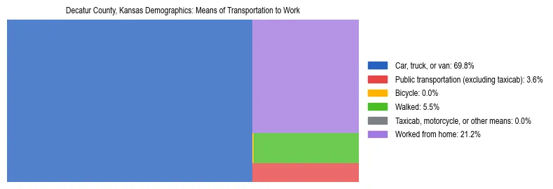 Treemap showing means of transportation to work distribution in Decatur County, Kansas.