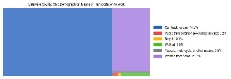 Treemap showing means of transportation to work distribution in Delaware County, Ohio.
