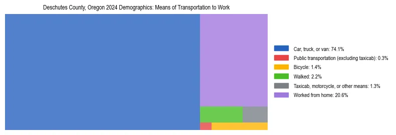 Treemap showing means of transportation to work distribution in Deschutes County, Oregon.