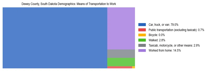 Treemap showing means of transportation to work distribution in Dewey County, South Dakota.