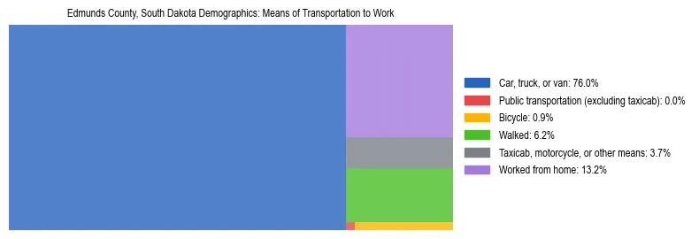 Treemap showing means of transportation to work distribution in Edmunds County, South Dakota.