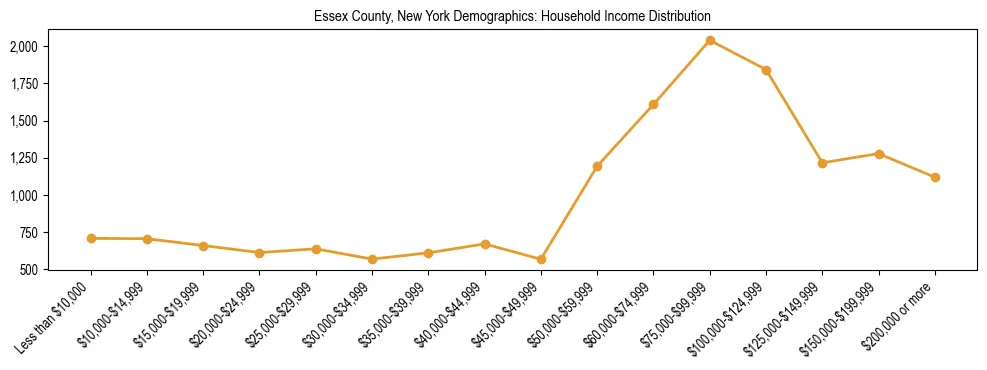 Horizontal bar chart showing household income distribution in Essex County, New York.