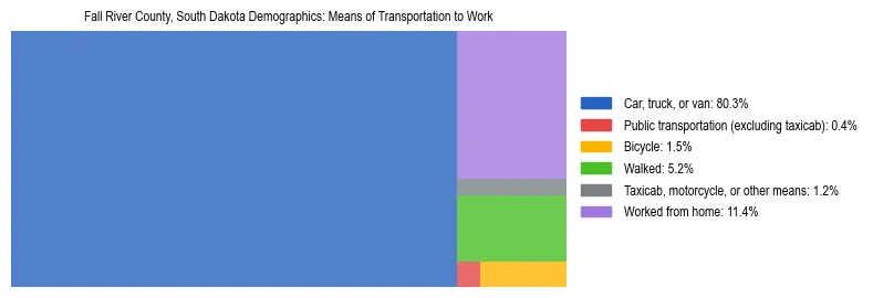 Treemap showing means of transportation to work distribution in Fall River County, South Dakota.