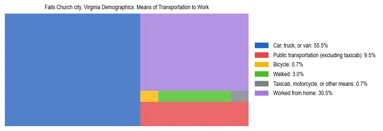 Treemap showing means of transportation to work distribution in Falls Church city, Virginia.